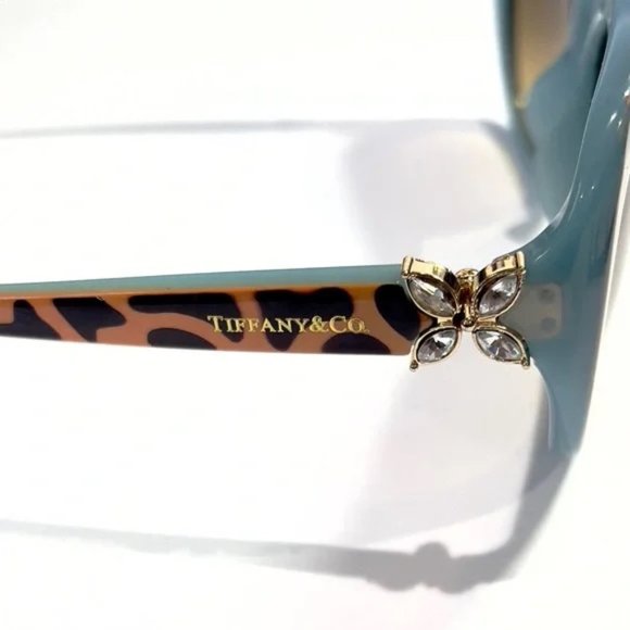 TIFFANY & CO. Animal Print On Tiffany Blue Polarized Cats Eye Sunglasses TF4048 - Picture 9 of 11